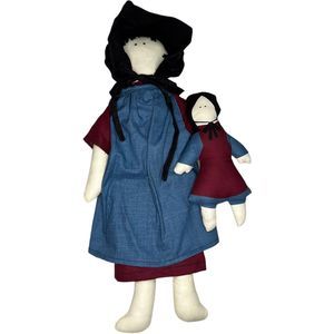 Pair of Amish Folk Art Handmade Primitive Cloth Dolls Mother & Child 17”